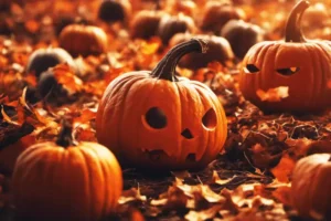 Calabazas talladas iluminadas en la noche de Halloween, símbolo ancestral del Samhain celta.