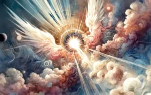 Cielo con rayos de luz descendentes que simbolizan la guía espiritual desde planos superiores