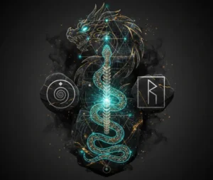 Simbología de Kundalini y Dragón en estética Negro Carbón y oro.