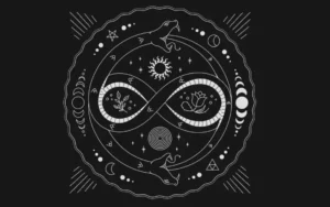 Símbolo esotérico del ouroboros representando el ciclo eterno de la vida, la muerte y la transformación espiritual