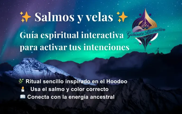 Paisaje nocturno con montañas y cielo estrellado ilustrando guía interactiva de salmos y velas para el trabajo espiritual
