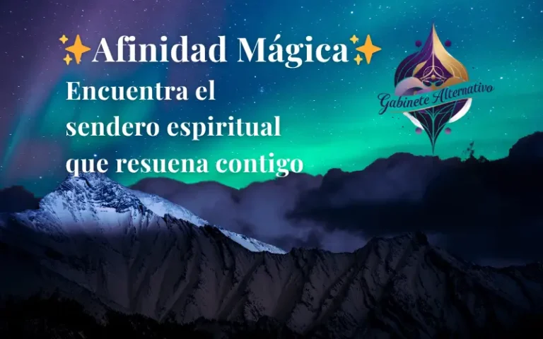 Imagen montañas con logo de Gabinete Alternativo. Test de afinidad mágica.