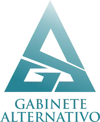 Logo de Gabinete Alternativo, Una triángulo conformado por letras G y A, de los colores de la luz de energía que se visualiza en rituales de destierro